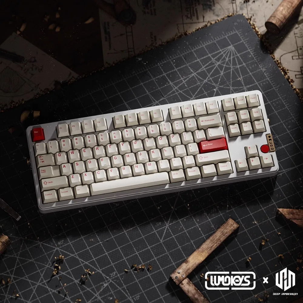 Lumokeys 레트로 OG 키캡 세트, PBT 맞춤형 화이트 레드 러시안 키보드 캡, 체리 프로필 게임용 키캡, 기계식 키보드 선물
