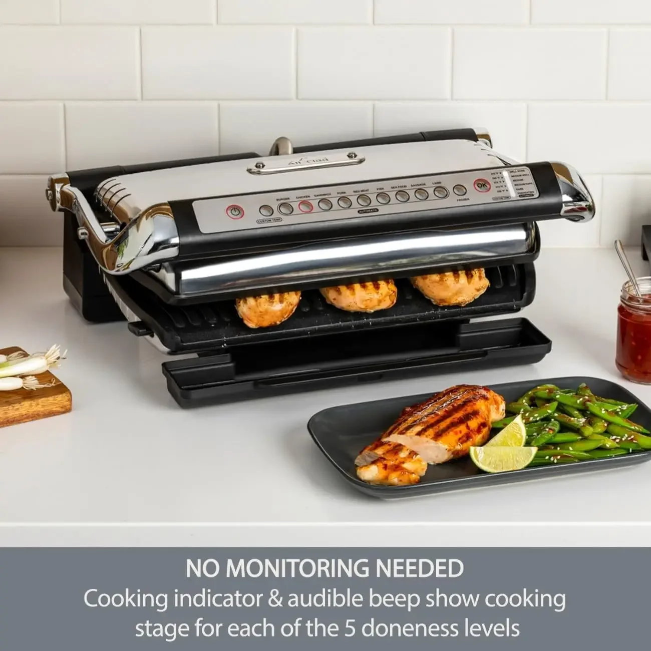 شواية داخلية من الفولاذ المقاوم للصدأ من AutoSense، Panini Press XL الطبخ التلقائي 1800 واط بدون دخاني، أطباق قابلة للإزالة، غسالة أطباق Saf