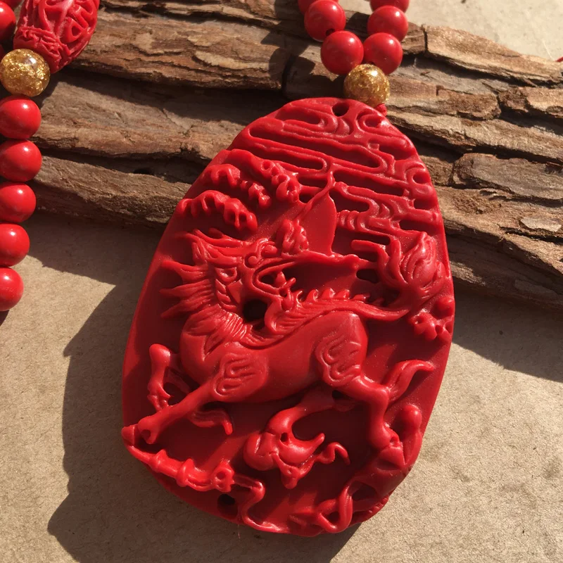 

Red Taiwan Province Primary Color Cinnabar Fire Kirin Pendant Red Kirin Xianrui Pendant Jade Brand Hanging Certificate