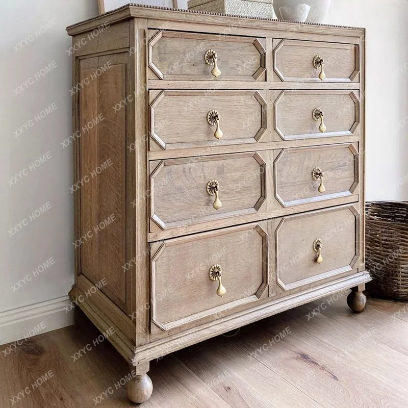 Antique Solid Wood Chest of Drawers Farmhouse Storage Cabinet New Classical 8 Drawer Vintage Entryway