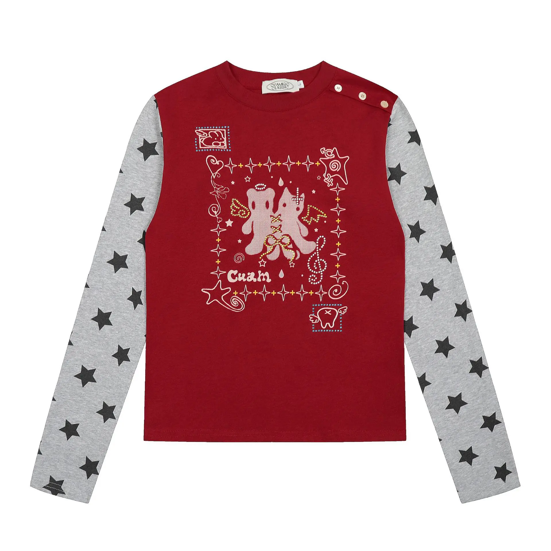 

Осенняя футболка 2025 года, новая американская забавная футболка с длинными рукавами и вышивкой из бисера с котом