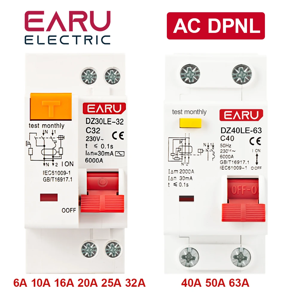 DZ30LE DZ47LE EPNL DPNL 230V 1P+N Residual Current Circuit Breaker With Over And Short Current Leakage Protection RCBO MCB 6-63A