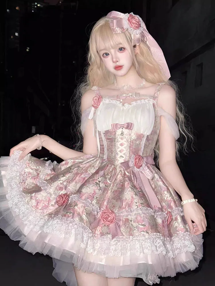 Jacquard Feeling Girly Style Lolita Dress Sweet Girl Puffy Trailing Birthday