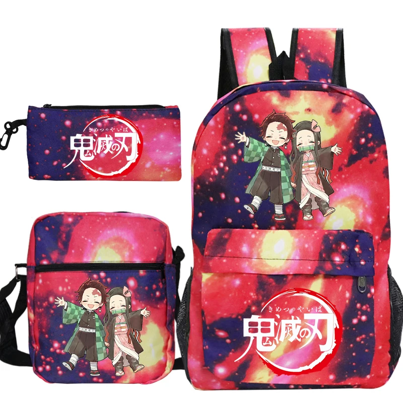 Kids Anime Backpack Demon Slayer School Backpack Shoulder Bags Pencil Bag 3pcs Set Girl Boy School Bags Students Travel Bagpack