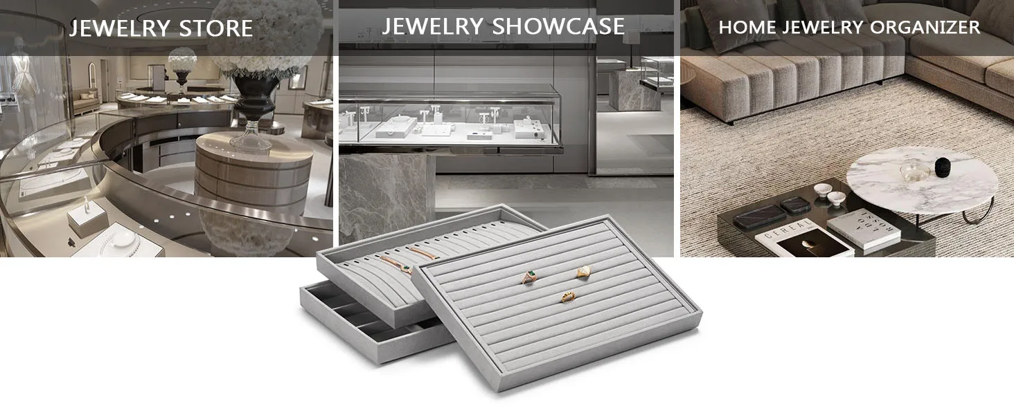 Oirlv Graues Schmucktablett für Ringe, Ohrringe, Armbänder, Halsketten, Ausstellungstablett, stapelbare Schublade, Schmuck-Organizer-Tablett für die Tischplatte – Detail 16