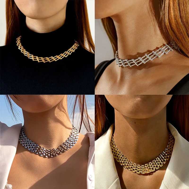 Tocona Punk Heavy Metal Chain Choker Necklace for Women Fashion Gold Silver Color Alloy Simple Style Party Jewelry Collar