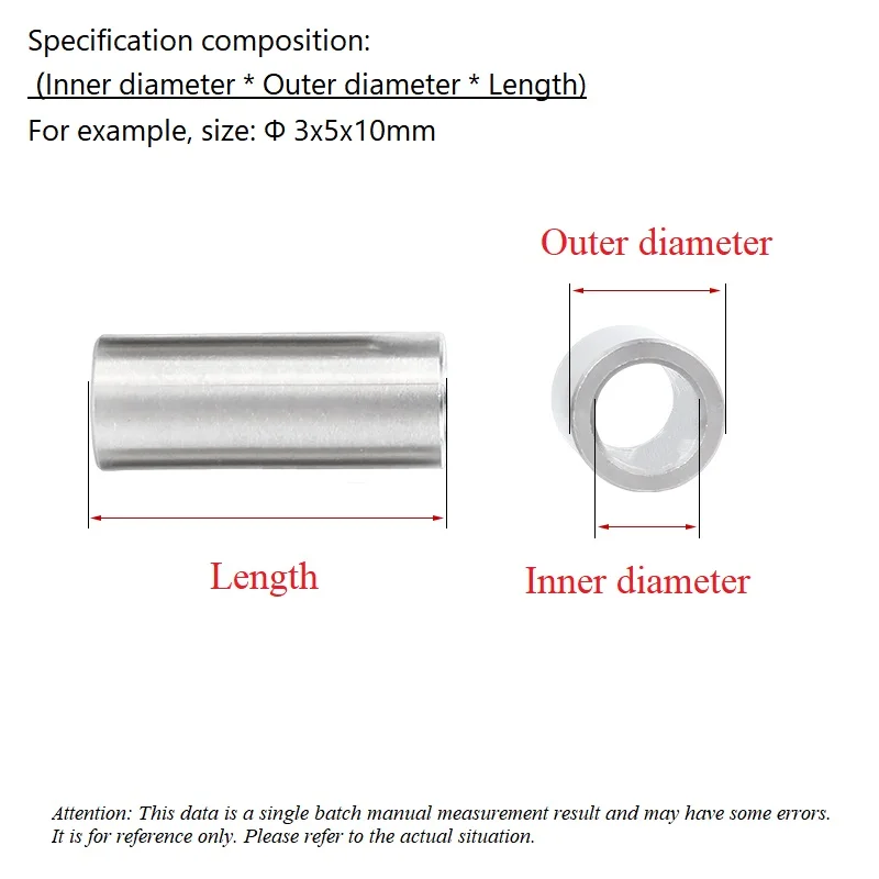 304 الفولاذ المقاوم للصدأ كم ID 8-10 مللي متر جلبة جوفاء تمديد أسطواني الصلب بلا أسنان المسمار كم غسالة OD 12-16 مللي متر