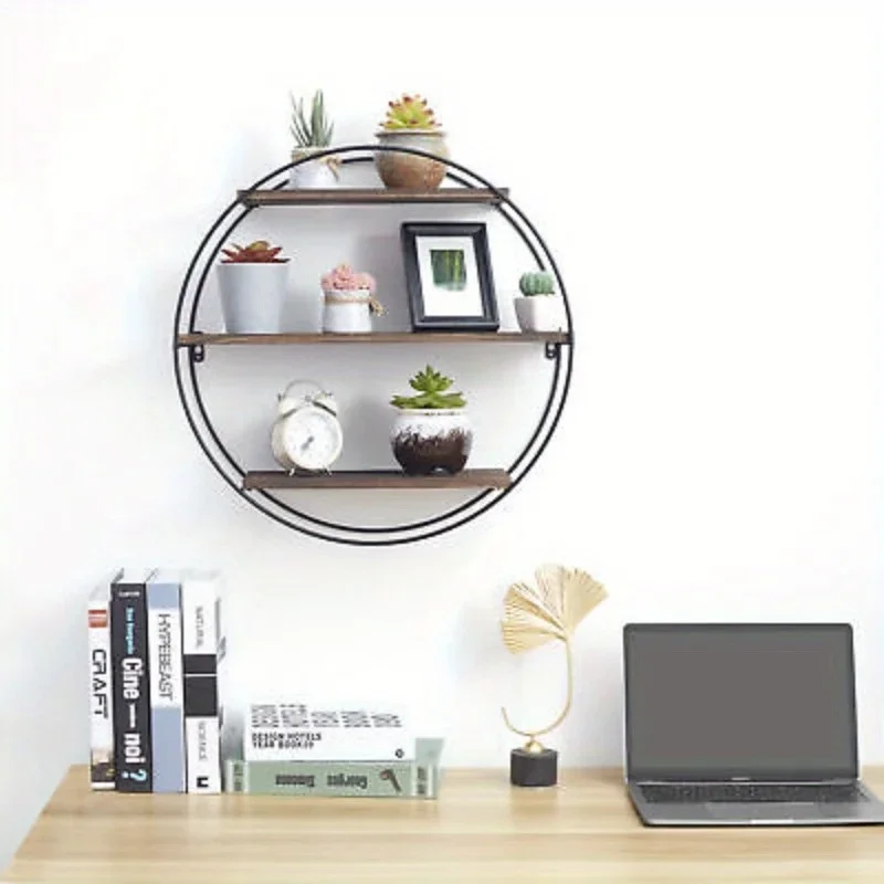 

Hanging Storage Shelf Round Circular Wall Mounted 3-Tier Rack Decoration Black