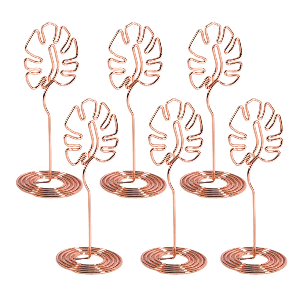 

6 Pcs Card Holder Metal Plant Shape Desk Accessories Sturdy Base Wedding Supplies Birthday Decor Table Number Note Clip