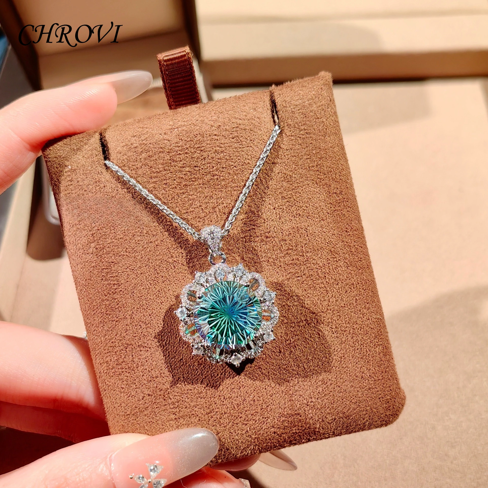 Luxuriöse 925 Sterling Silber Sonnenblumen-Feuerwerk-Schliff Halskette mit Edelstein-Schlüsselbeinkette für Damen Choker-Halskette – Detail 10