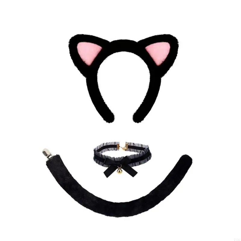 

72XE Animal Cats Costumes Cats Ears Headband Tail Choker Tutu Skirt Animal Fancy Costume Halloween Cosplay Party Accessory