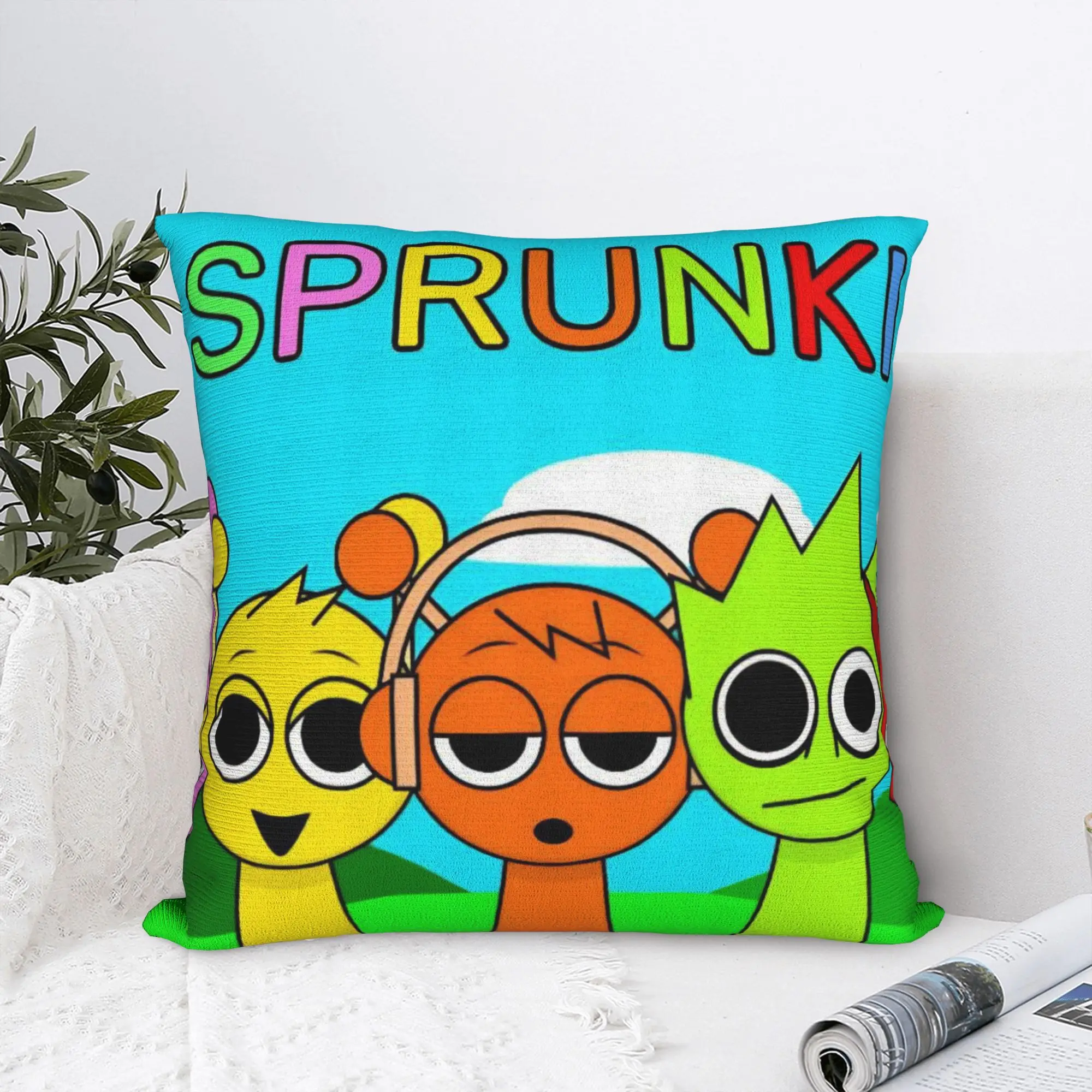 

Sprunki Game Square Pillowcases Polyester Room Cartoon Cushion Cover Cute Decorative Pillow Cover 40*40