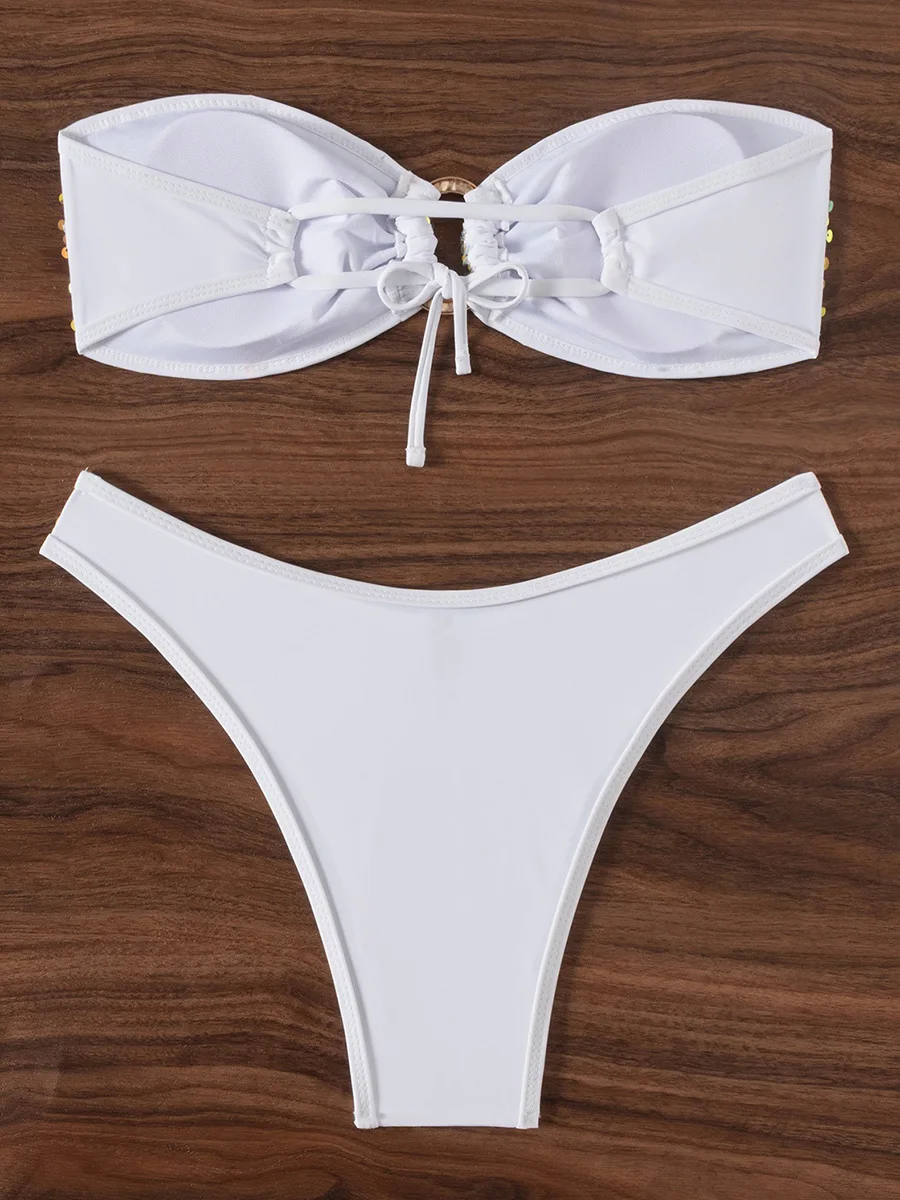 لامعة الترتر شبكة العصابة بيكيني الإناث ملابس السباحة النساء قطعتين مجموعة البكيني البرازيلي ثوب السباحة ملابس السباحة الشاطئ