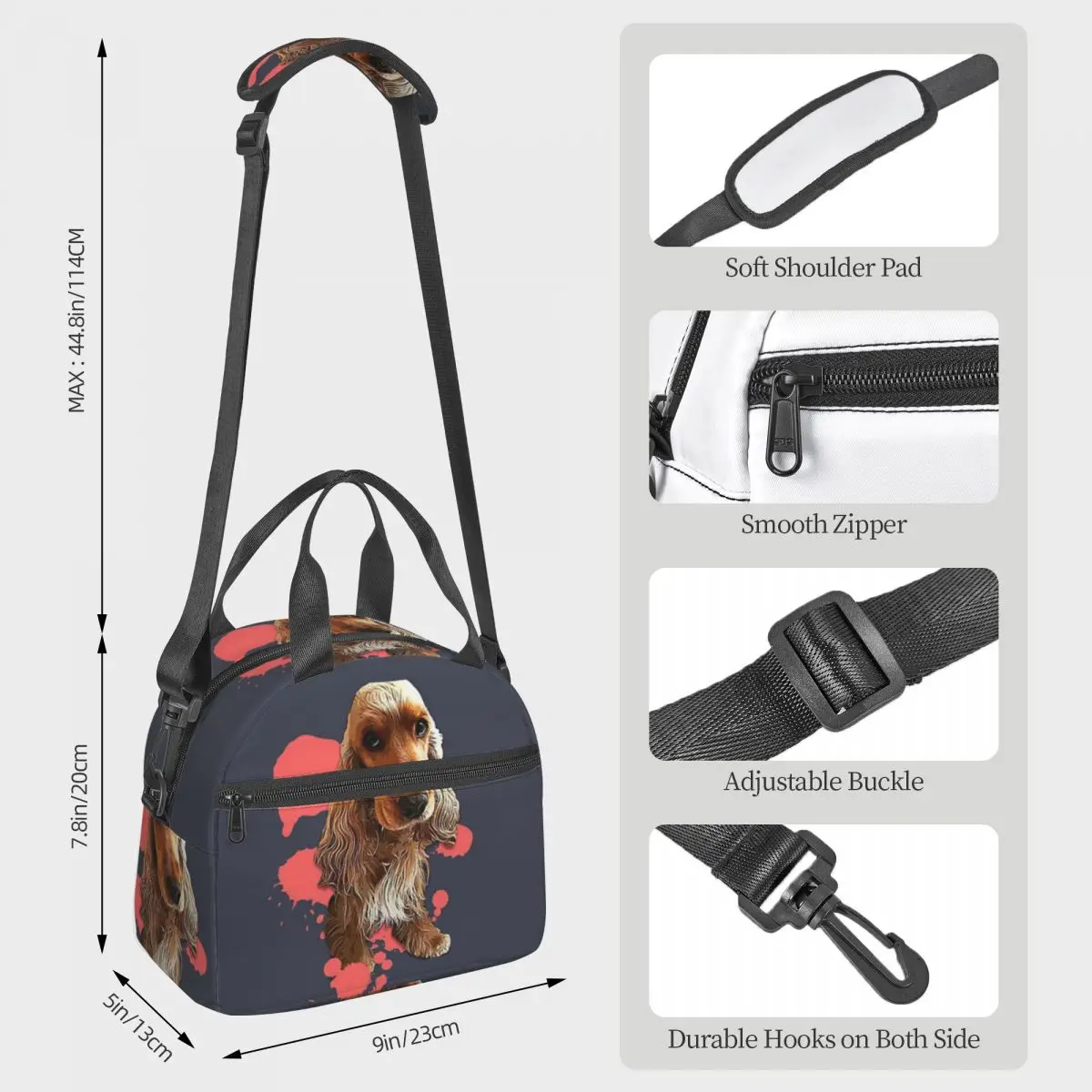 Cocker Spaniel Splash Puppy Dog Lunch Bags Insulated Bento Box Waterproof Lunch Tote Picnic Bags Thermal Bag for Woman School