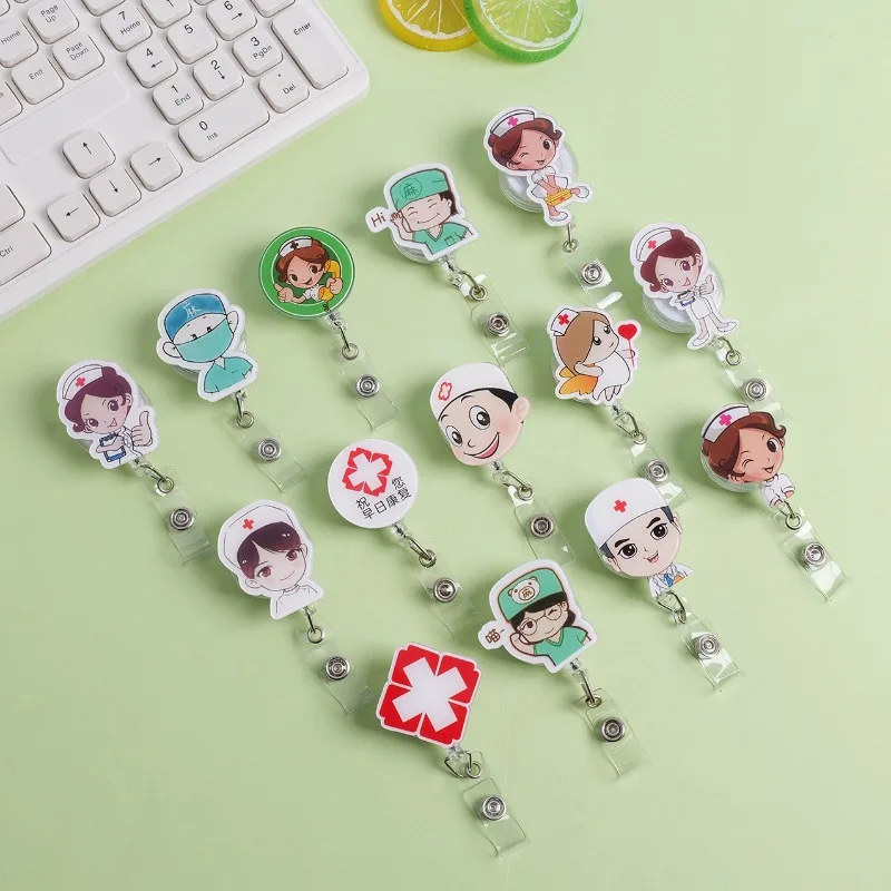 1Pcs Doctors Nurse Office Retractable Pull Badge ID Lanyard Name Tag Card Badge Holder Key Ring Chain Clips