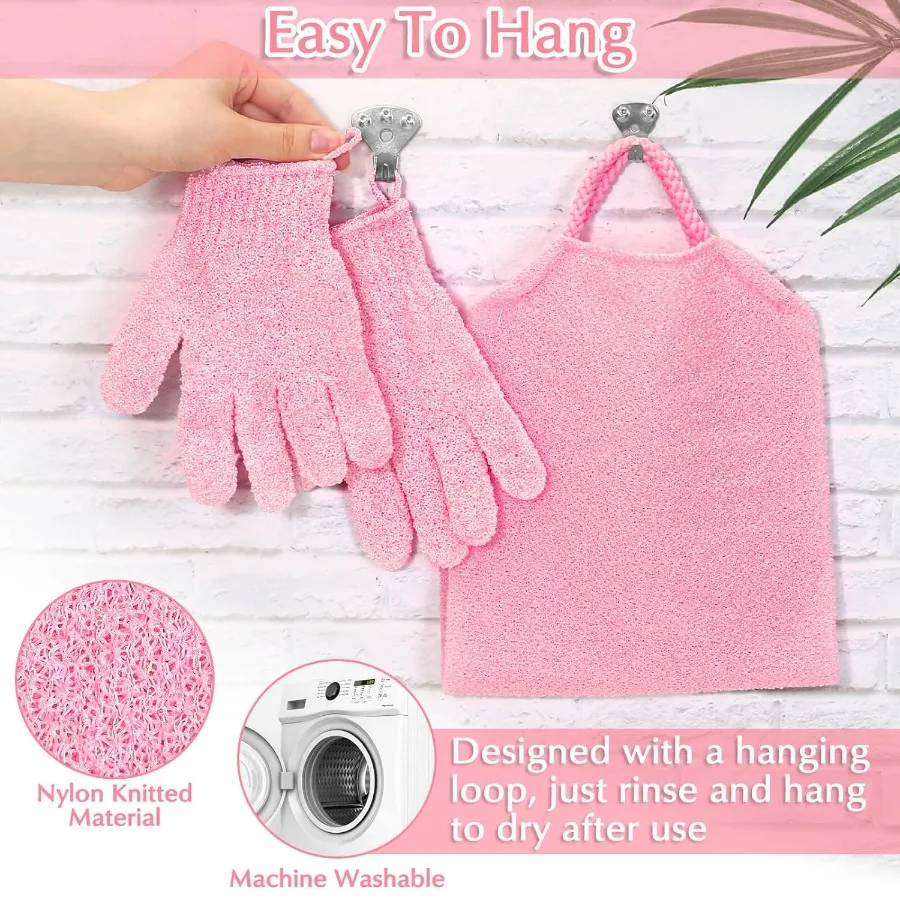 Peeling-Dusch-Badehandschuhe, Rückenschrubber-Set für Körper, Gesicht, Dusche, Badespeeling und Peeling, Rosa, perfekt für den täglichen Haut, Auto