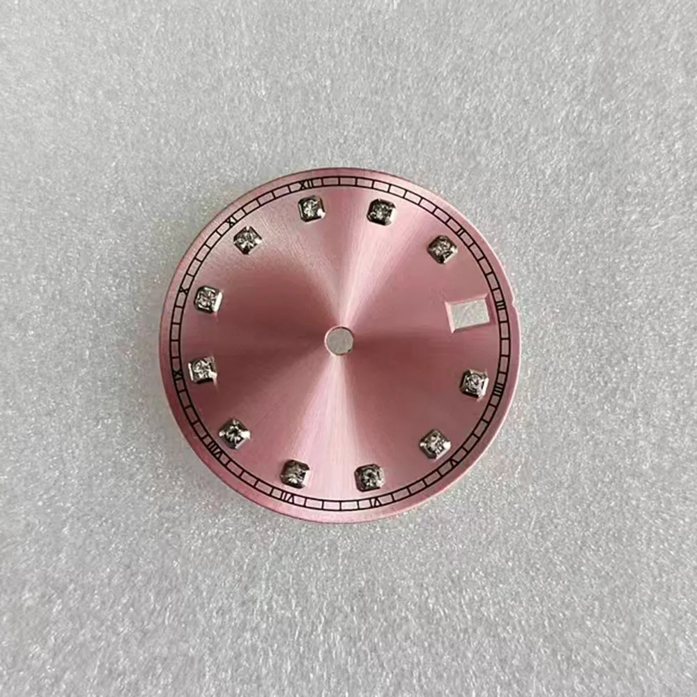 MOD Dia 28.5MM Black Silver Sunburest Enamel White Diamond Watch Dial For SEIKO Datejust NH35 4R35 Movement Diving Watch