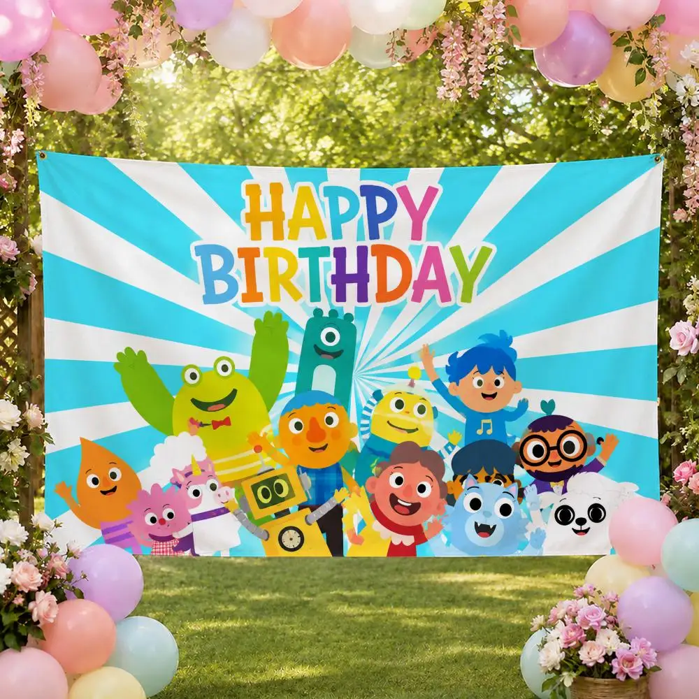 Kids Cartoon S-Super Simple Songs Flags Fan Banner Tapestry Wall Hanging Garage BarDorm Camp Party Outdoor Home Decor Gift