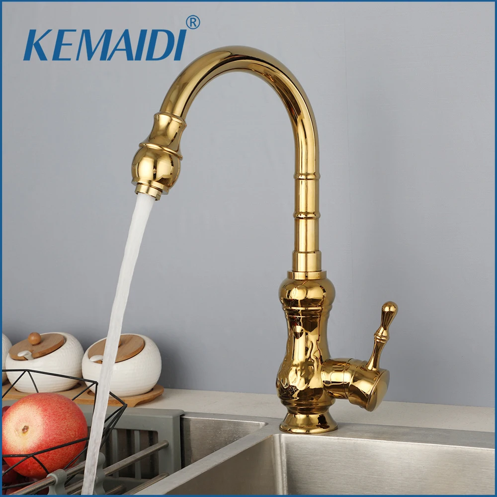 

KEMAIDI Gold Kitchen Faucet w/ High Arc Stainless Steel Kitchen Sink Faucets Deck Mounted Single Lever Tap Hot Cold Water Mixer