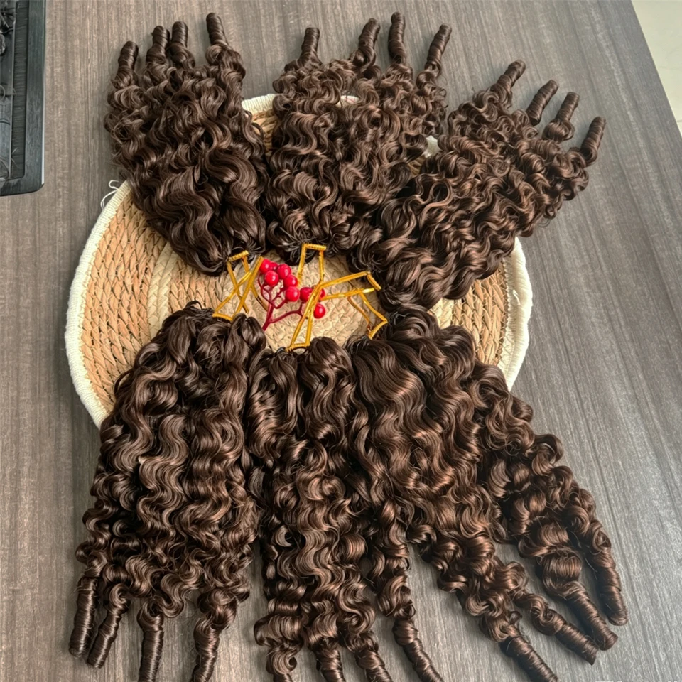#4 Chocolate Brown Miracle Knots Feather Crochet Human Hair Pre-Separated Burmese Curly Human Hair Bundles Extensions Lightweight Reusable Invisible Knots Burmese Curly Crochet Hair Bundles Remy Virgin Hair Extensions For Women Daily Use Kpop Hairstyles