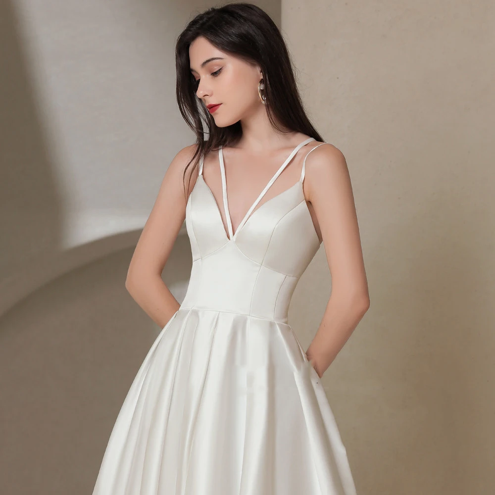 Robe de Mariée en Satin Style Bohème pour Femme, Tenue Élégante, Ligne A, Longueur de Balayage, Patients, Quelle que soit la Princesse, 2024