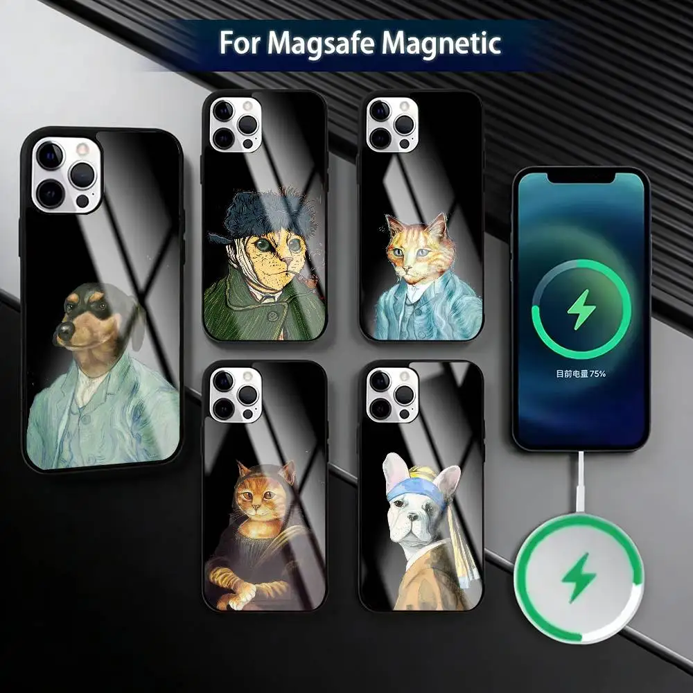 

Retro Oil P-Painting Van-Gogh animal Phone Case For iPhone17,16,15,14,13,12,11 Plus,Pro Magnetic with Magsafe Wireless Charging