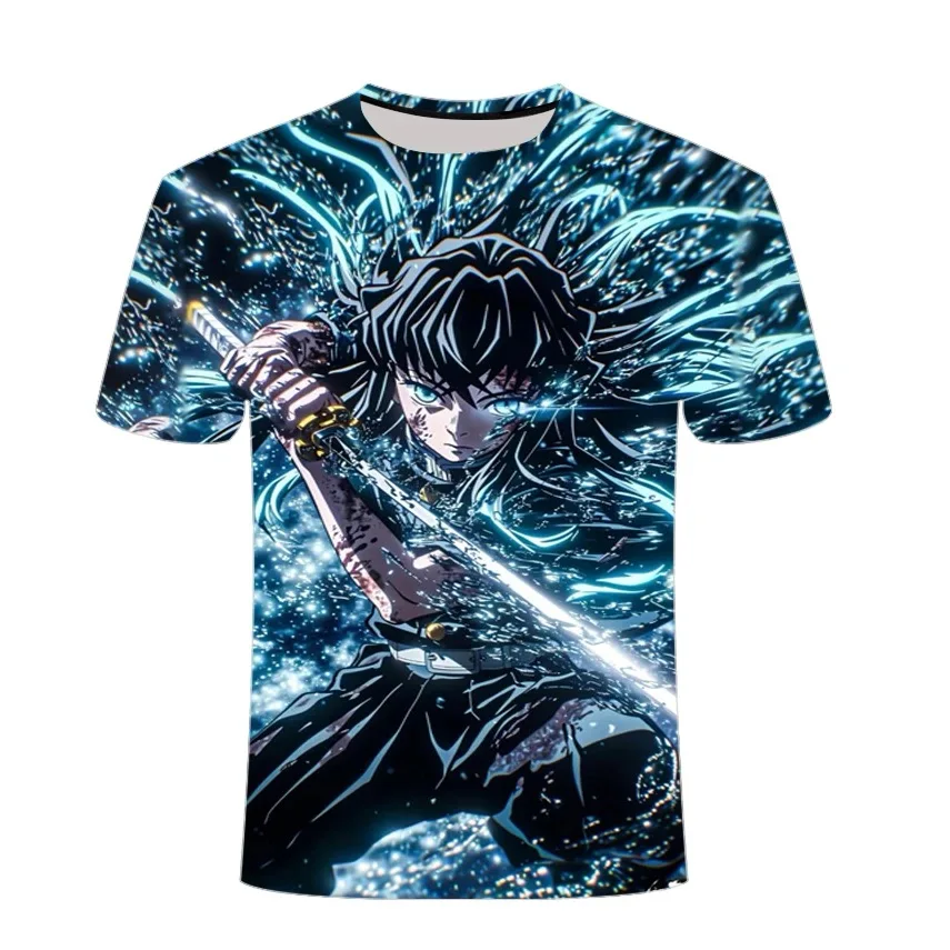 2025 Summer New Short-sleeved Anime Ghost Annihilation Blade Image Peripheral Elements Style Boy Girl Children Adult Top