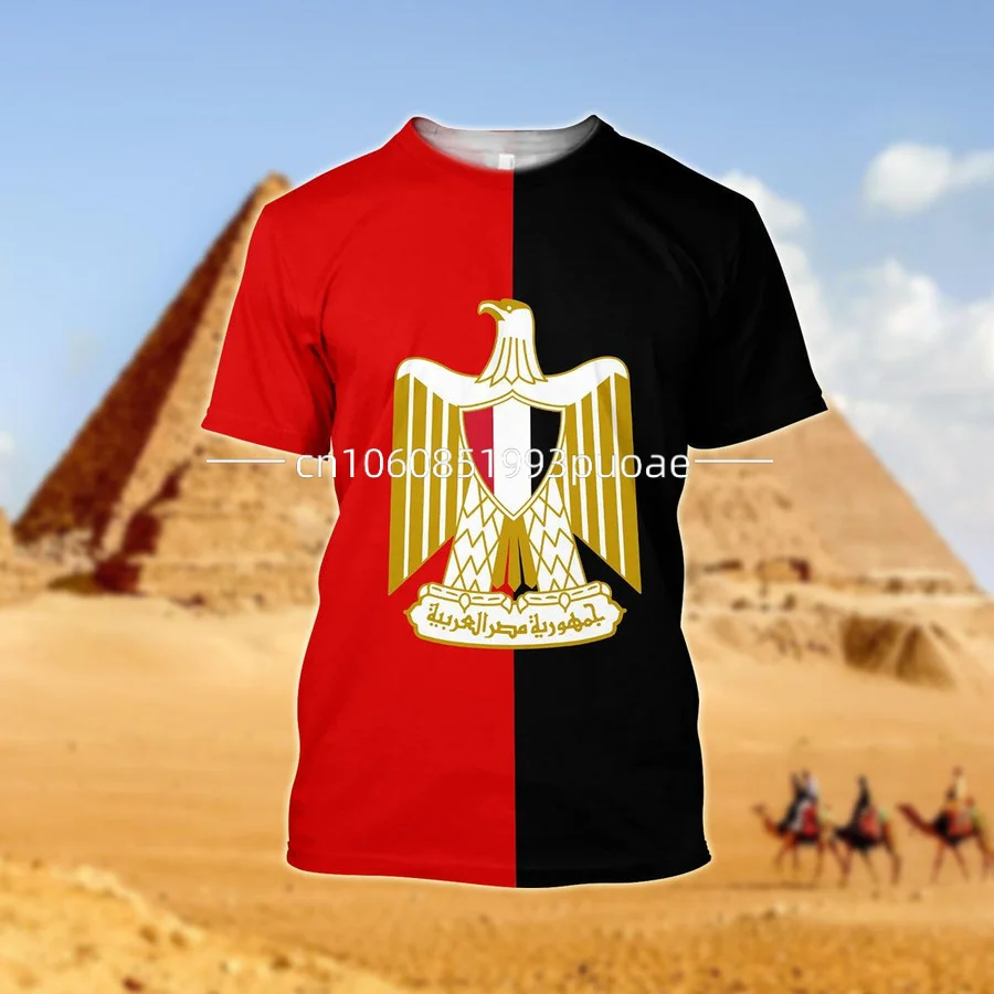 2023 Summer New Egypt Men's T-shirt Flag of Egypt 3d Print Casual Fashion T-shirt Overszie Round Neck Men's Women's T-shirt