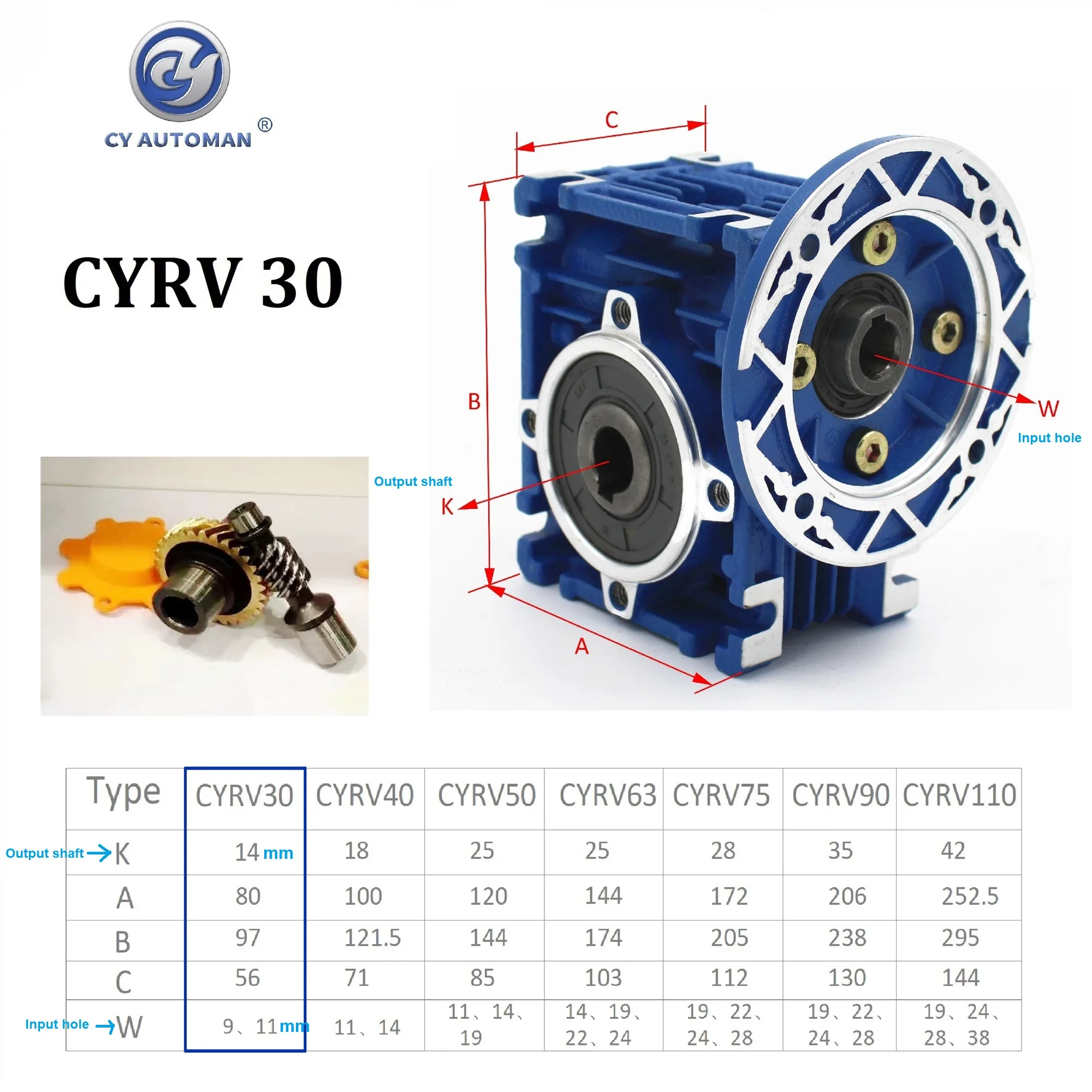 CYAutoman Worm Gear Gearbox  Worm Gear Speed Reducer NMRV30 Motor Reduction Housing For Light Industry Textile Building Materi