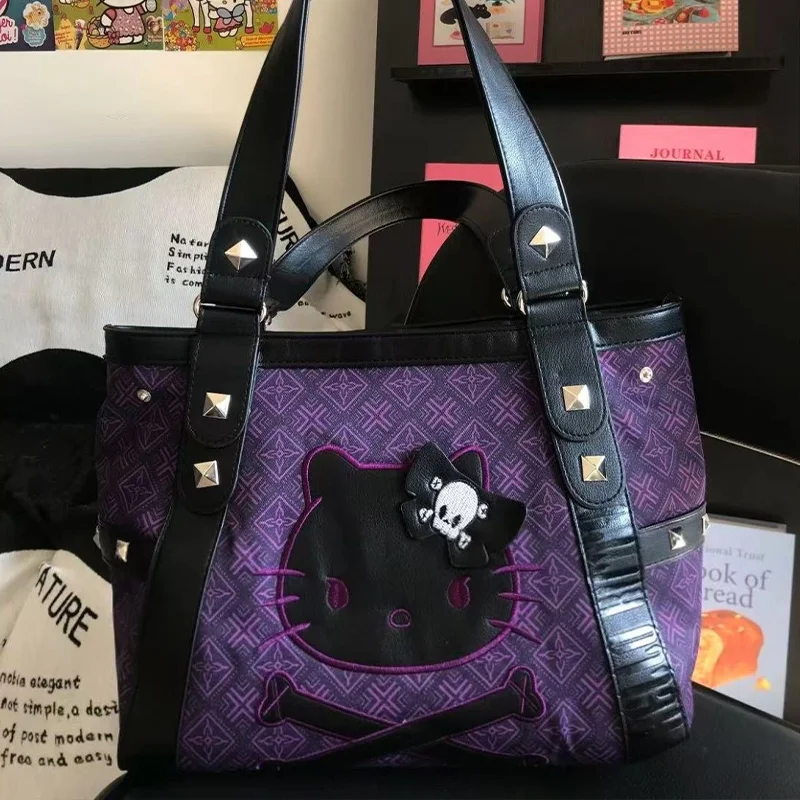 Kawaii مرحبا كيتي سانريو الإبط حقيبة أنيمي الشكل الأرجواني Y2K فتاة حقائب حقيبة يد للسفر سعة كبيرة تخزين امرأة هدية عيد ميلاد