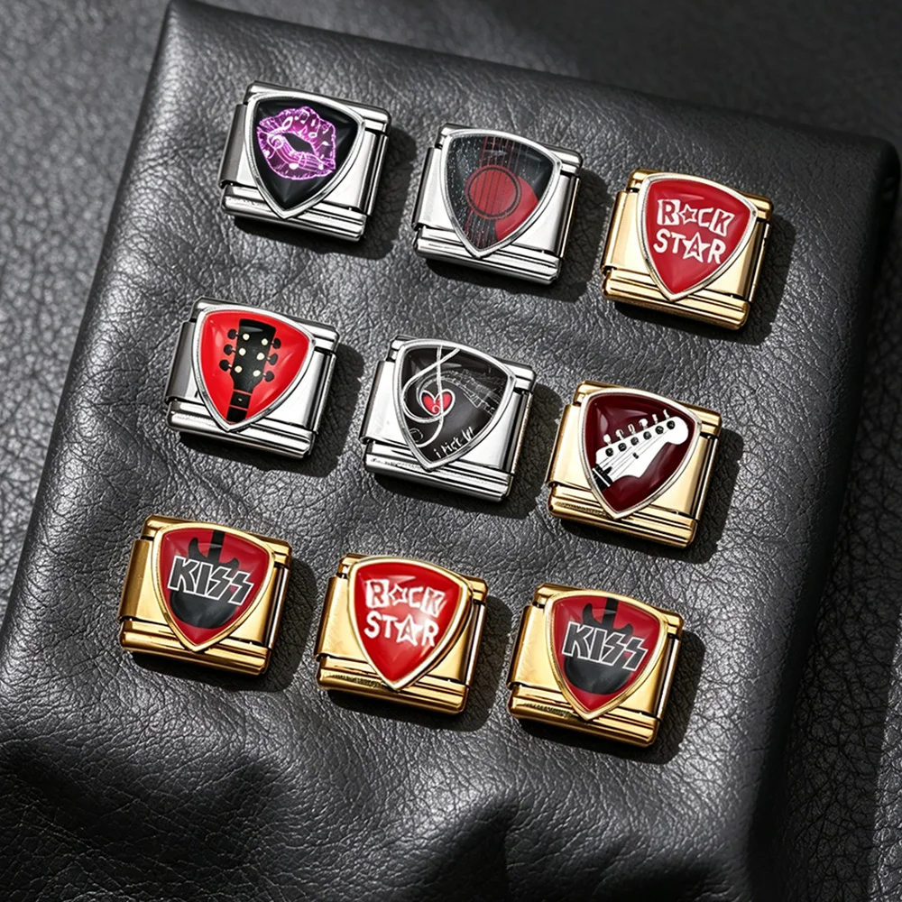 GEMOSA Trendiges Armband im unregelmäßigen Rock-Musikinstrument-Stil, italienisches Gliederarmband, passend für 9-mm-Perlen, Original-Design, Schmuck zum Selbermachen – Detail 1