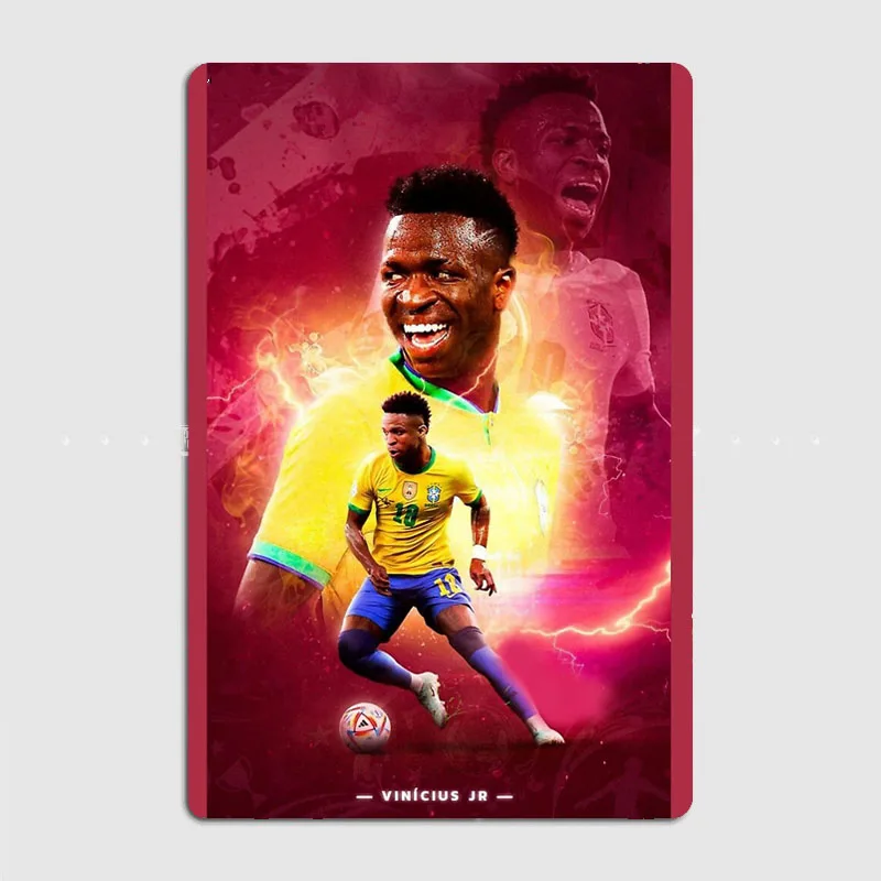 Vinicius Junior jr Football Player Metal Sign Poster Garage Football Club Room Decor Cinema Custom Tin Vintage Home Wall Decor