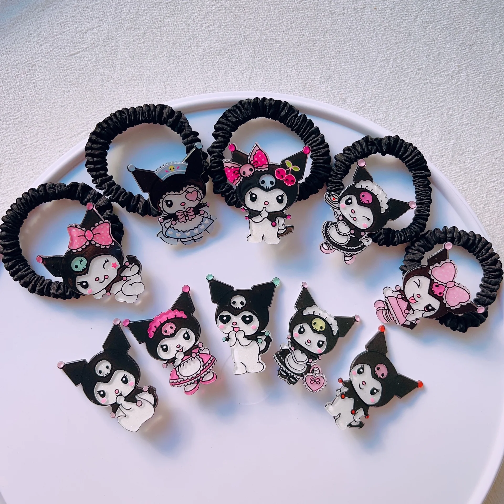 

10Pcs Kawaii Kuromi Hair Clip and Hair Rope Sanrio Hello Kitty Cinnamoroll Girl Rubber Band Kids Hair Rope Anime Child Gifts