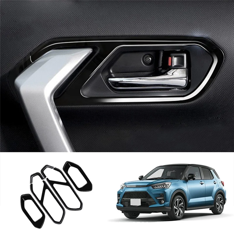 Authentic Bright Black Car Interior Door Handle Bowl Panel Frame Cover Trim Sticker For Toyota Raize/GR 2020-2022 Replacement