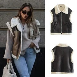 2024 Autumn Winter New Ladies Warm Fur Integrated Sleeveless Fleece Stitching Coat Vest Jacket