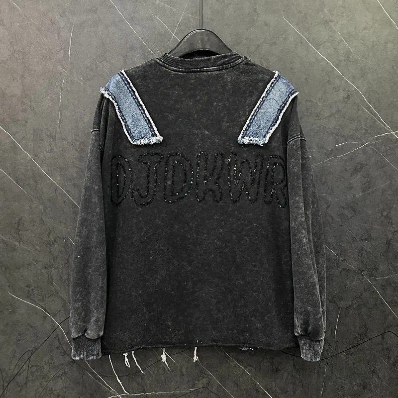 Jesienna bluza damska z efektem postarzenia, imitacja dwuczęściowej, z długim rękawem, okrągłym dekoltem, luźna, codzienna, słodka bluza Y2k z kapturem.