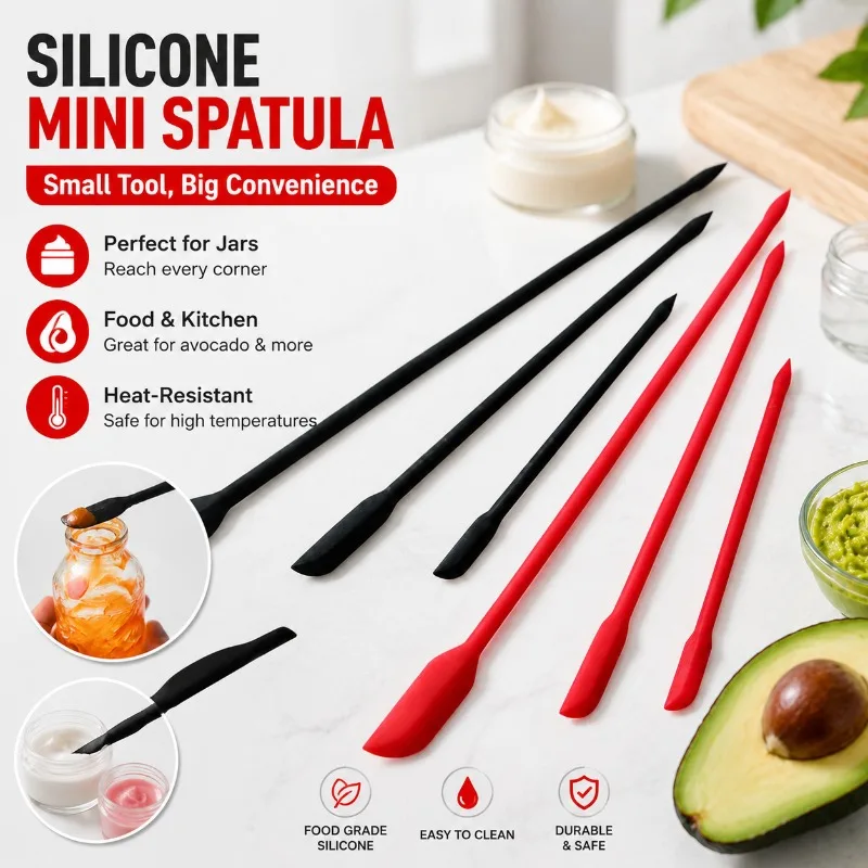 Silicone Mini Pointed Scraper Butter Jam Spatula Cosmetic Kitchen Jar Inner Wall Long Scraper Heat Resistant Multipurpose