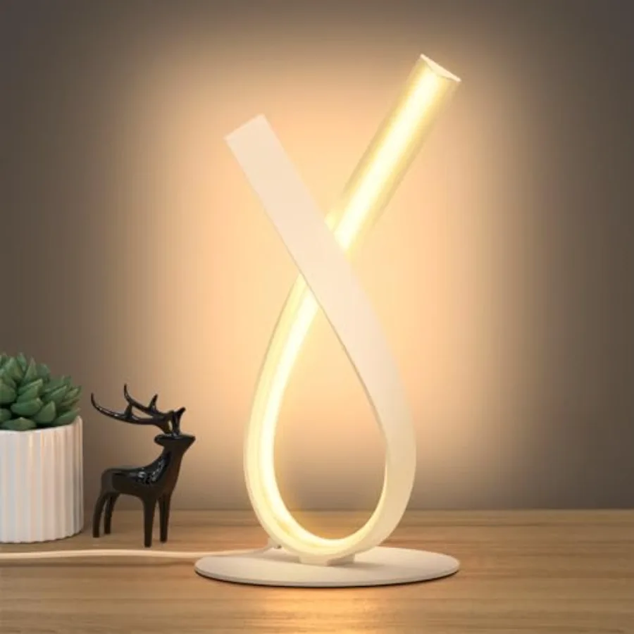 

Modern Table Lamp, Stepl Dimmable LED Spiral Lamp for Living Room, Contemporary Nightstand Lamp, White Bedside Table Lamp for B