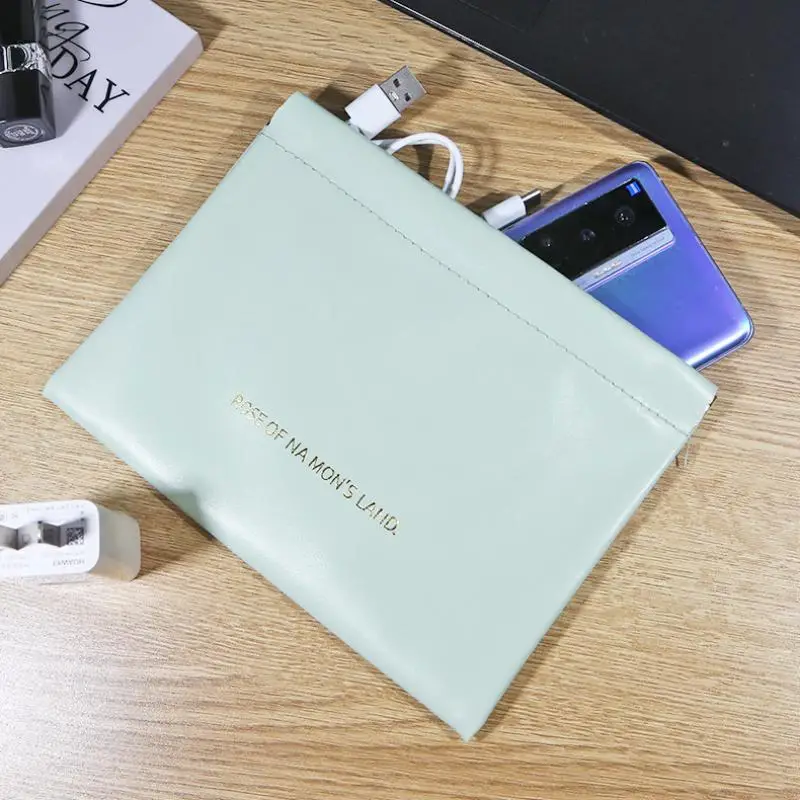 موضة بولي Leather حقيبة تخزين جلدية إغلاق تلقائي مقاوم للماء محفظة محمولة سماعة شحن خط مستحضرات التجميل أحمر الشفاه حقيبة مجوهرات #5