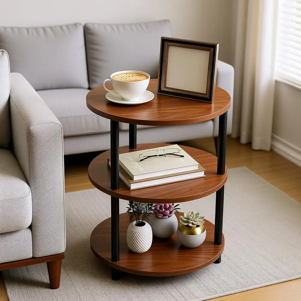 

Трехуровневый маленький круглый приставной столик — цвет «родной орех», идеально подходит для прикроватной зоны, спальни, гостиной или небольших помещений