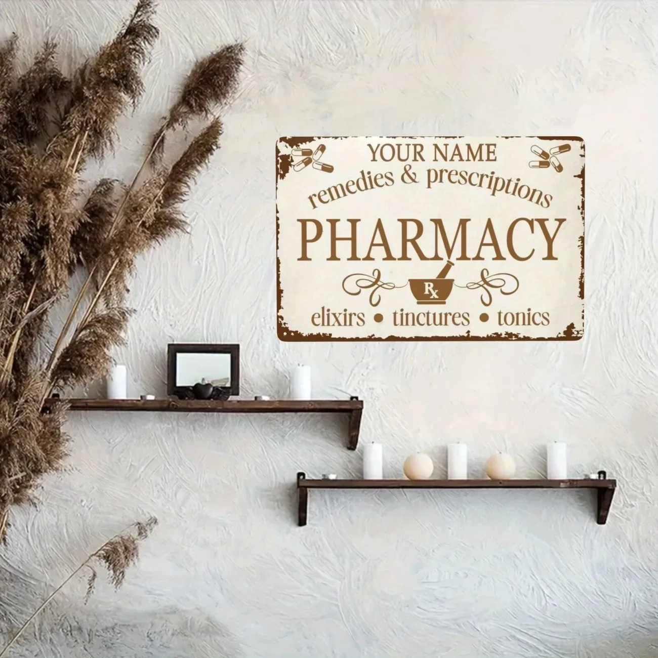 Custom Name Vintage Pharmacy Metal Sign Personalized Farmhouse Wall Art Decor