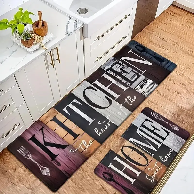 VIKAMA Non-slip 2D Kitchen Mat Sponge Cushion Machine Washable Soft with Kitchen Pattern for Living Room Balcony