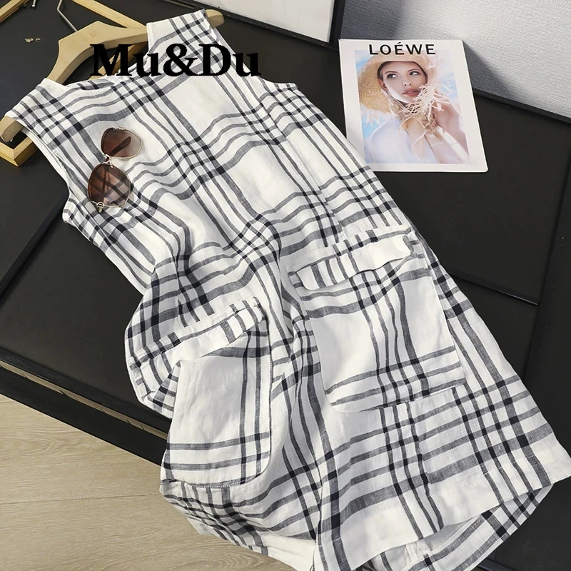 Plaid Loose Women's Mini Vest Dress Round Neck Sleeveless Commute Summer Fashion Party Dresses