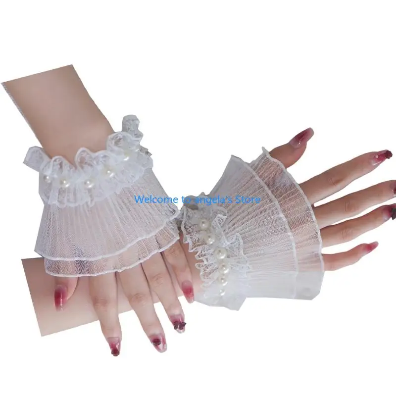 X4YC hoa tay tay ren cho móng tay nghệ sĩ Ngọc trai nhân tạo Cuffs cổ tay