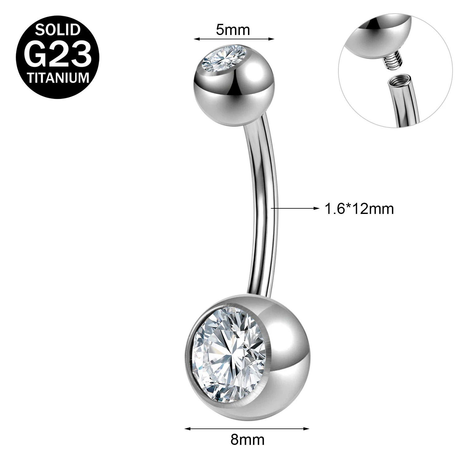 Women's G23 Titanium Belly Button Ring with CZ Crystal