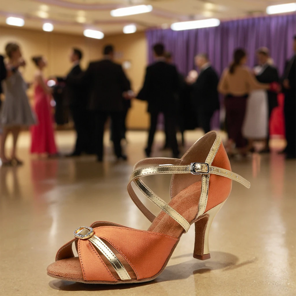 جديد الكلاسيكية أحذية الرقص النساء 7 سنتيمتر كعب اللاتينية السالسا أحذية الرقص الجلد المدبوغ وحيد قاعة الرقص اللاتينية أحذية للنادي حفلة الرقص أحذية بولي PU #4