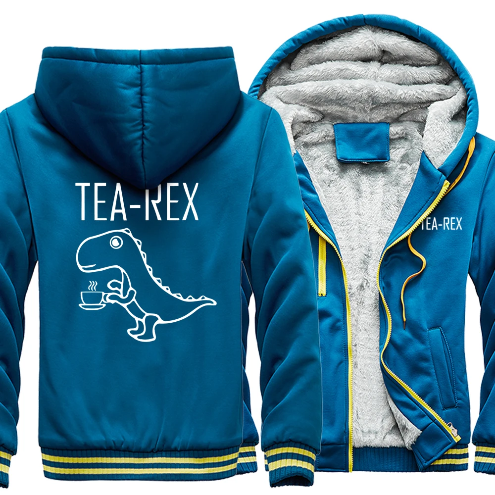 Tea Rex The Dinosaur Drinking Coffee Printed Men Zip Coat Simple Winter Streetwear Camouflage Casual Clothing Thicken Mans Tops 