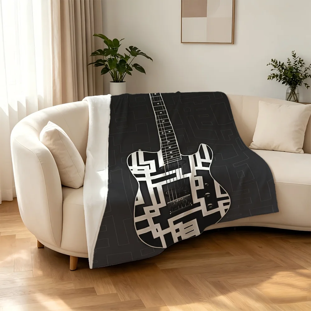Electric Guitar Wall Hanging Tapestry Throw Blanket Black White Rock Music Decor Large Size 150x200cm Trendy Lover Gift Home Art