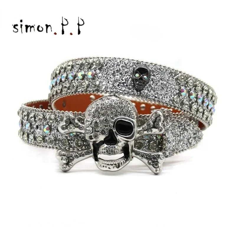 

Western Skull Rhinestone Belts for Women Luxury Diamond Strap Cowgirl Cowboy Bling Crystal Pin Buckle Studded Mens Belts