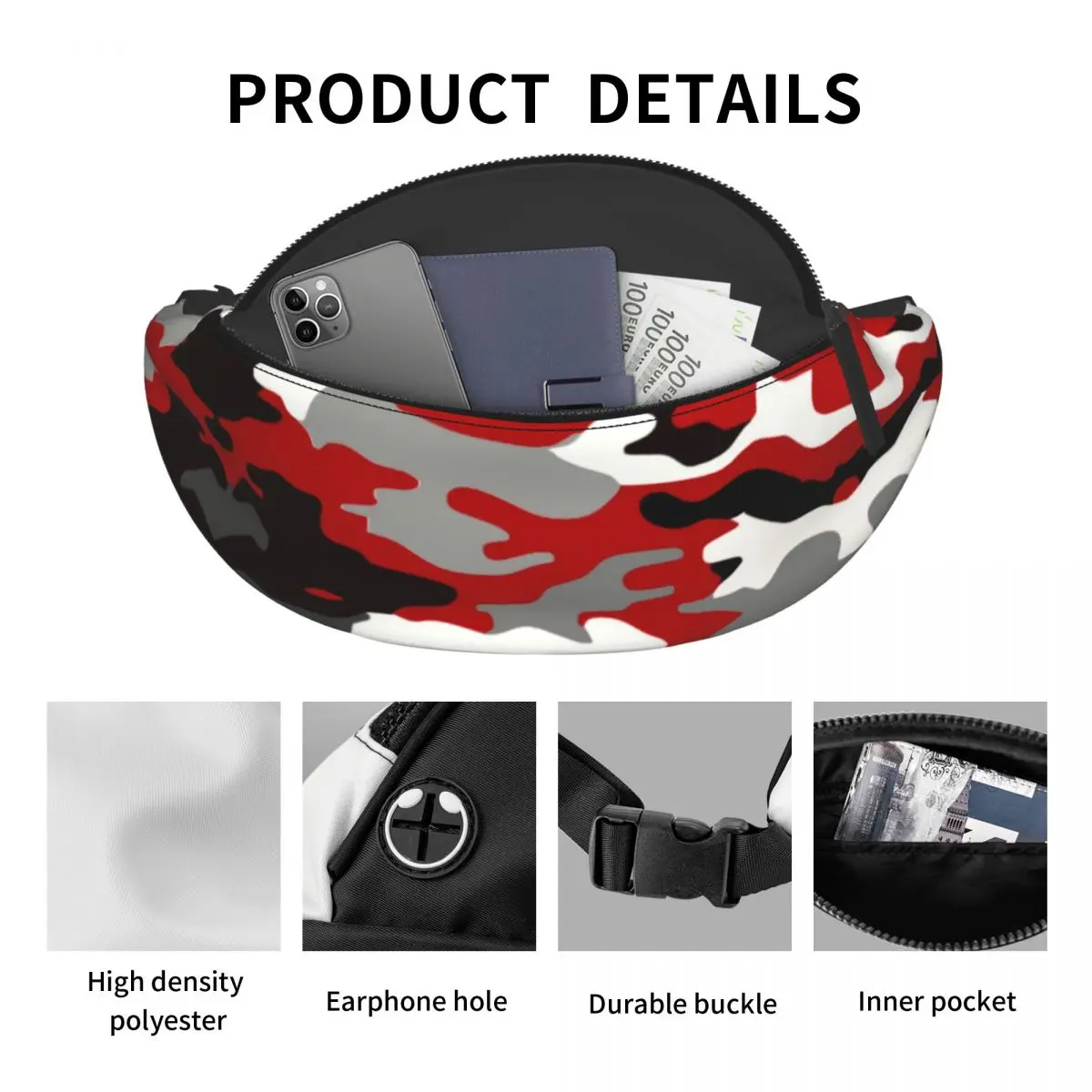 Op Maat Gemaakte Rode Camo Fanny Pack Voor Vrouwen Mode Leger Militaire Camouflage Crossbody Heuptas Reizen Wandelen Telefoon Geld Zakje